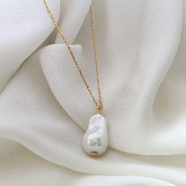 Naszyjnik srebrny pozłacany z perłą